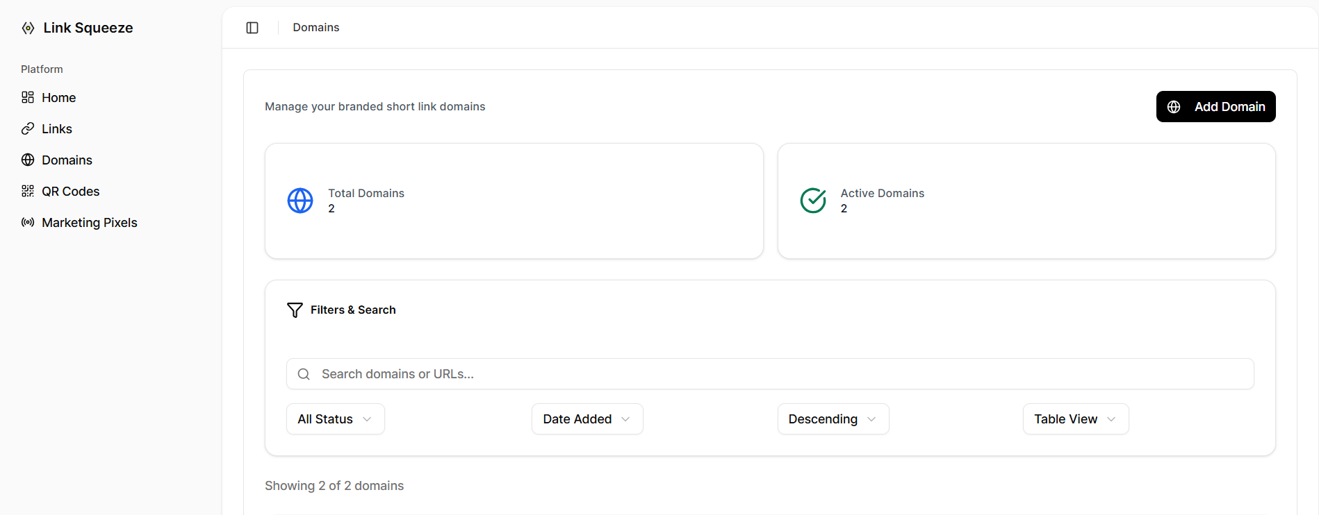 Link Squeeze Domains