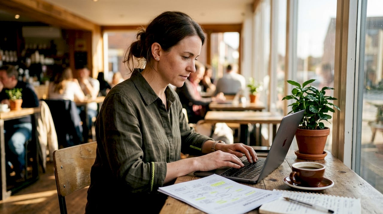 Content specialist typing SEO URL slugs, close-up hands