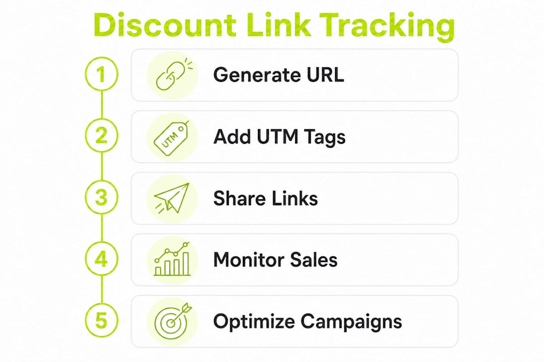 Infographic showing steps to track discount links on Shopify