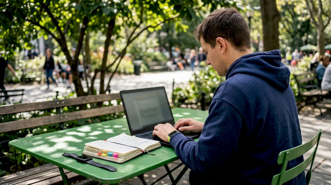 Hands typing UTM parameters on laptop keyboard