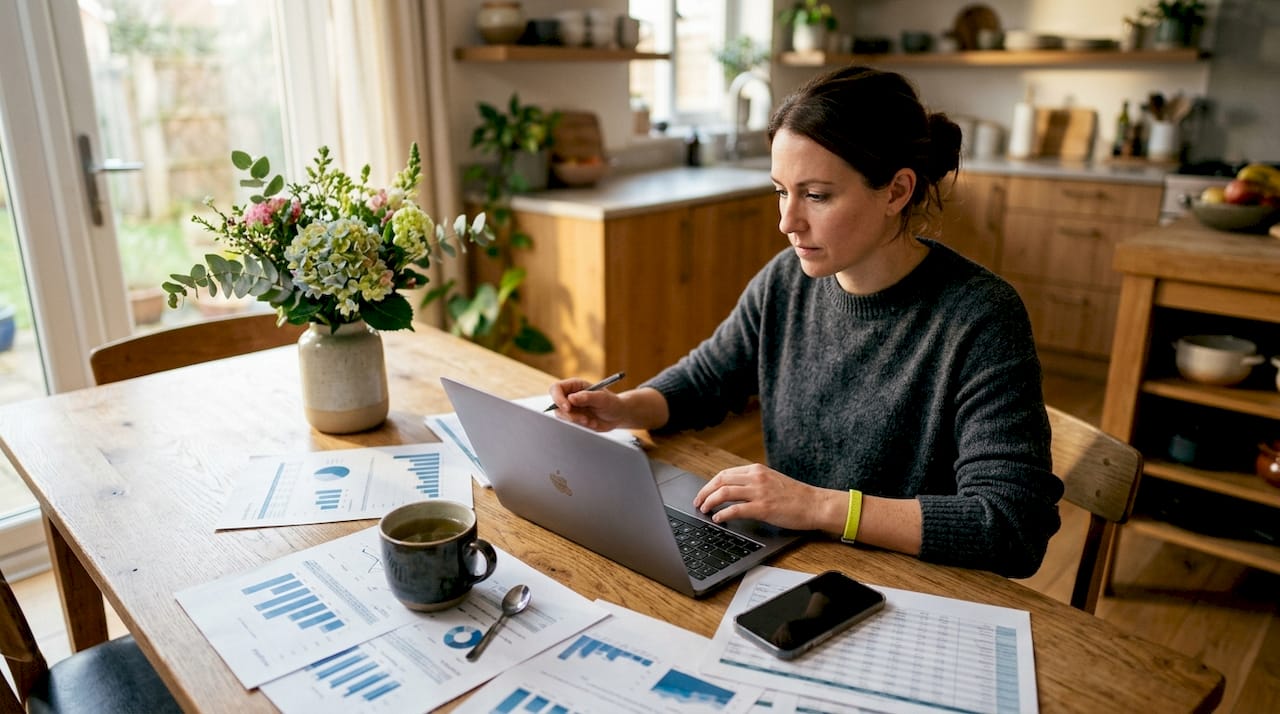Marketer working on link shortening at desk