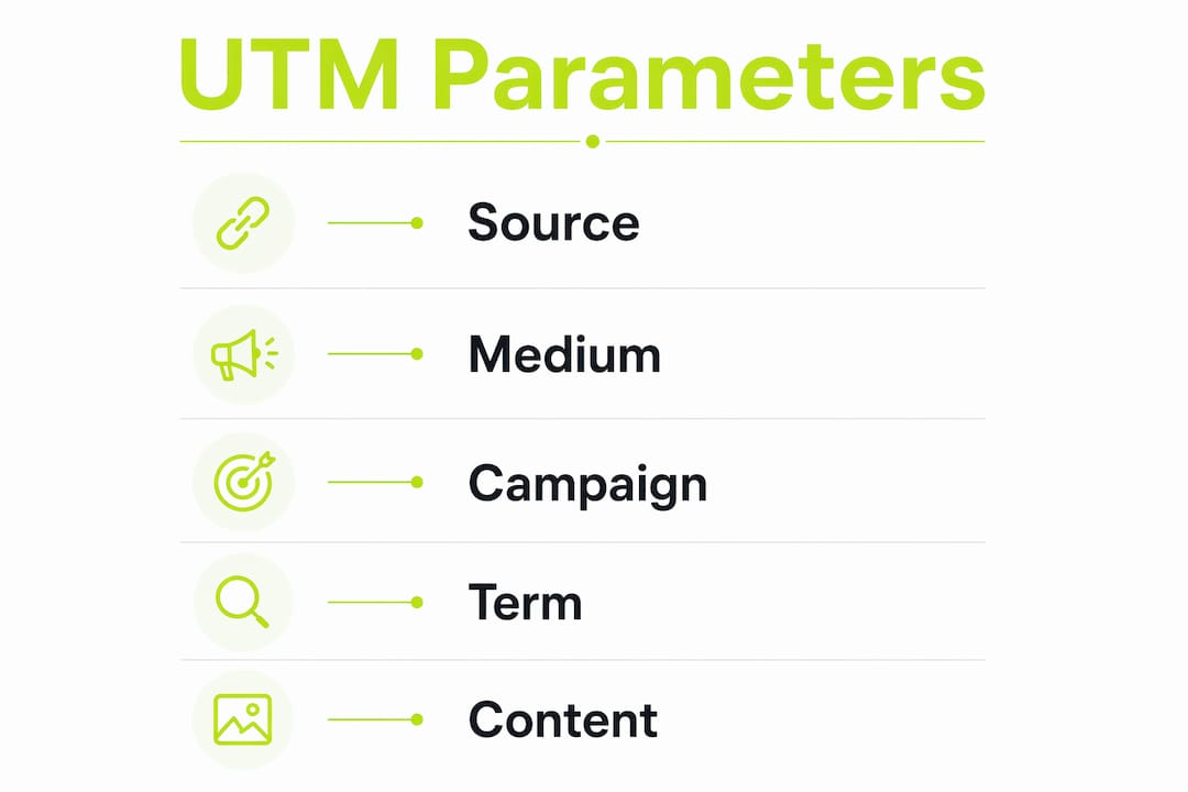 Infographic displaying five key UTM parameters